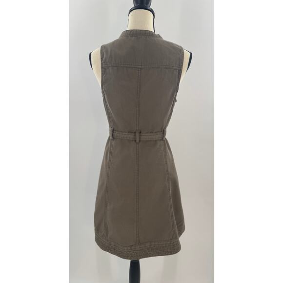Anthropologie Brown Button Utility Dress Cargo Shirt Denim Sleeveless 6 Tie - Picture 4 of 13